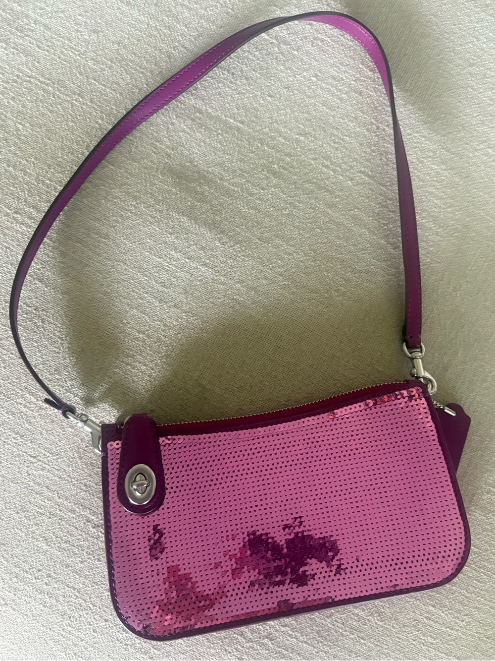 COACH Penn Sequined Shoulder Bag / Dark Magenta / Like New